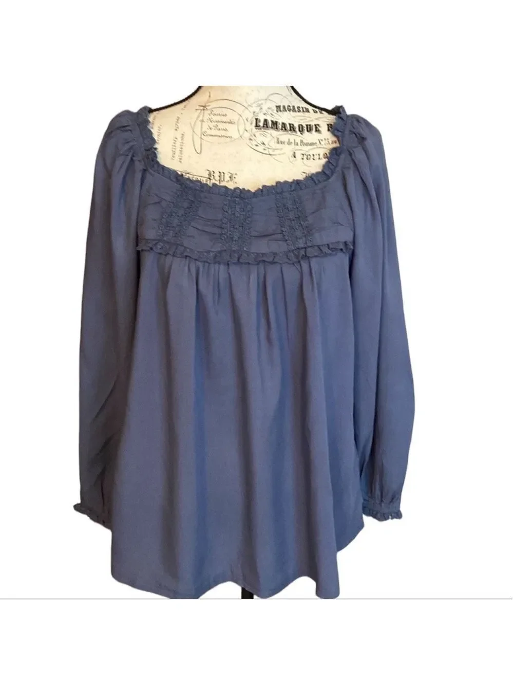 Boho Peasant Top Lace Accent Periwinkle Blue Size S New